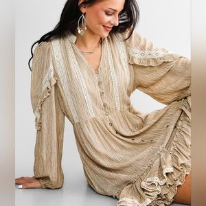 Miss Me Creamy Tan Ruffle Mini Dress